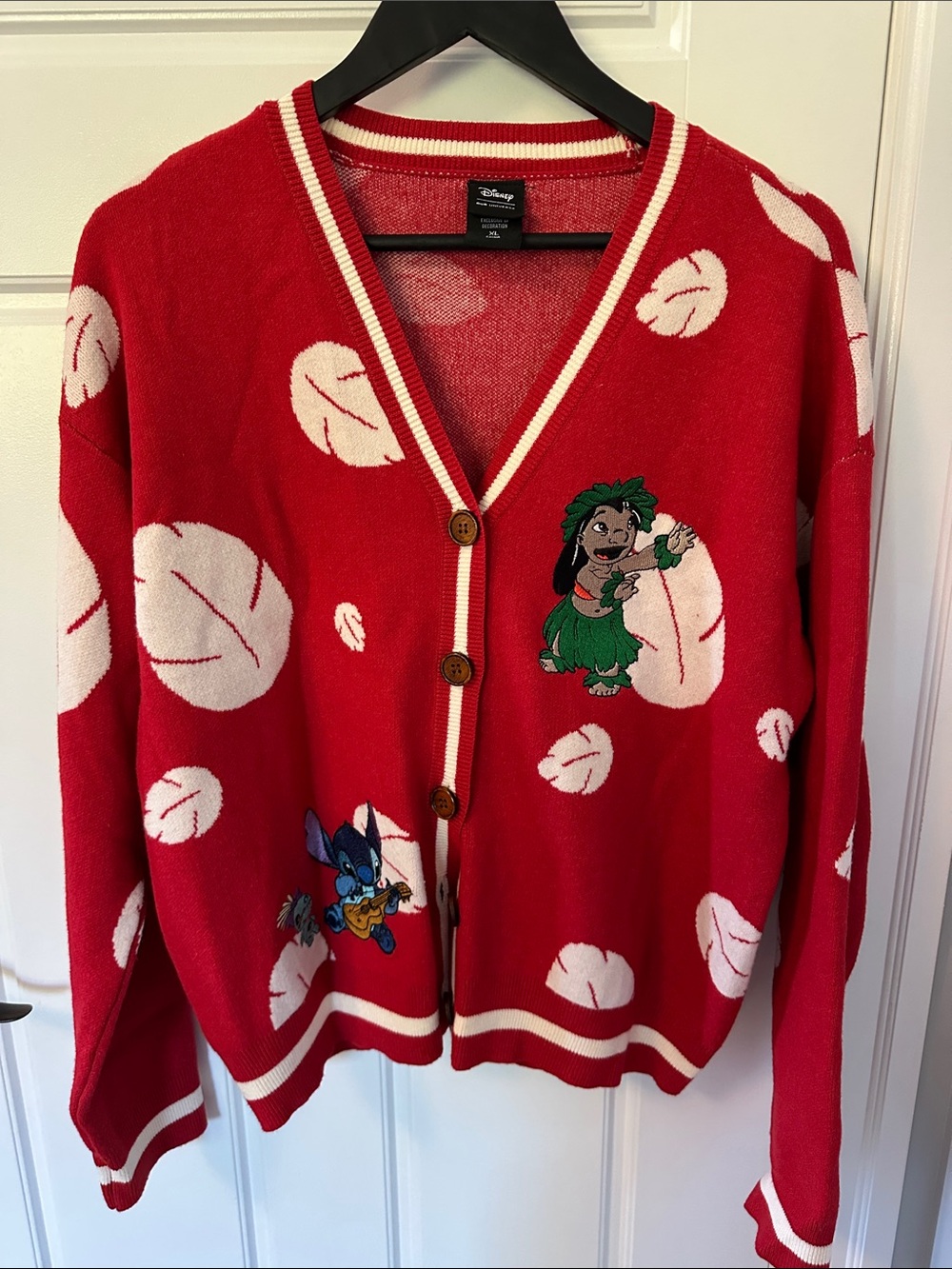 Disney Red Lilo & Stitch Button-Front Cardigan Sweater